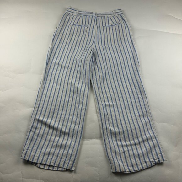 PETITE Loft Blue Striped Linen Blend Wide Leg Summer Trouser 6P - Picture 7 of 8